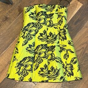 Alice + Olivia Yellow/greenish tint and Black Floral Mini Dress